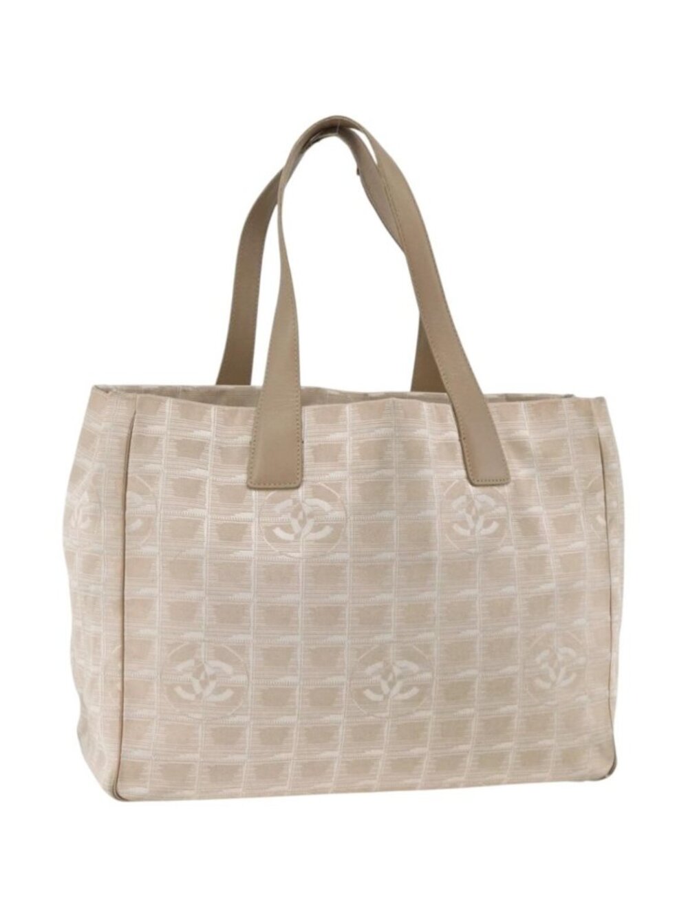 CHANEL New Travel Line Tote Bag Nylon Beige Silver CC